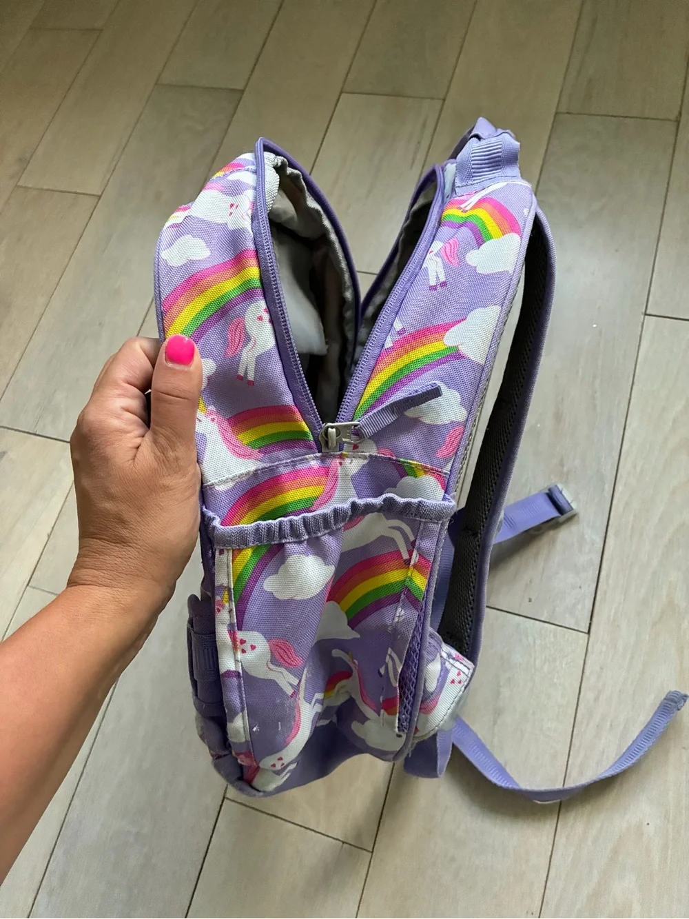 Pottery Barn Purple Unicorn Kids Backpack with Rainbows - GUC
